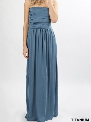 A Pocket Full of Delights Maxi Tube Dress in Titanium - Houzz of DVA Boutique