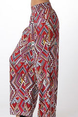 Tobin Tribal Print Palazzo Pants in Burgundy Multi - Houzz of DVA Boutique