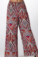 Tobin Tribal Print Palazzo Pants in Burgundy Multi - Houzz of DVA Boutique