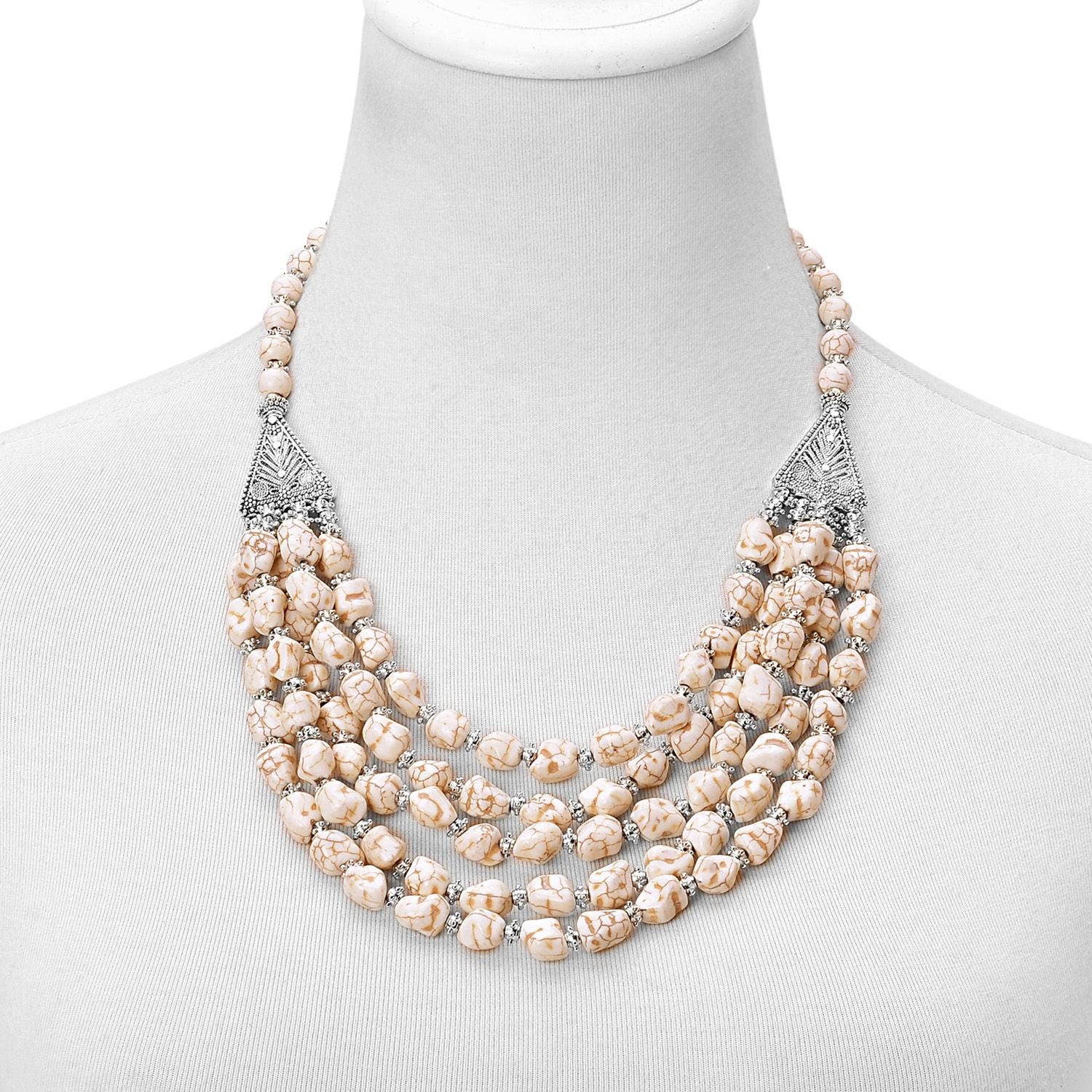 White Howlite Beads Triple Row Drape Necklace in Silver-tone TGW 970.00 cts - Houzz of DVA Boutique