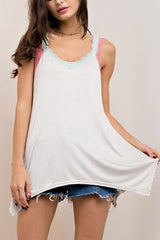 Pepper Multi Color Lace Trim Tank in Light Grey - Houzz of DVA Boutique