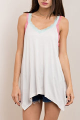 Pepper Multi Color Lace Trim Tank in Light Grey - Houzz of DVA Boutique