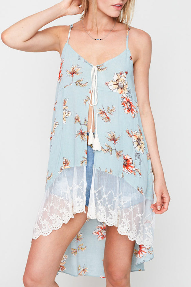 Taylor Delicate Lace Trim Open Front Boho Tank in Sage - Houzz of DVA Boutique
