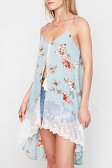 Taylor Delicate Lace Trim Open Front Boho Tank in Sage - Houzz of DVA Boutique