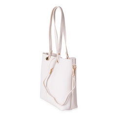 Madame CJ Vegan Leather Tote with pouch in Cream - Houzz of DVA Boutique