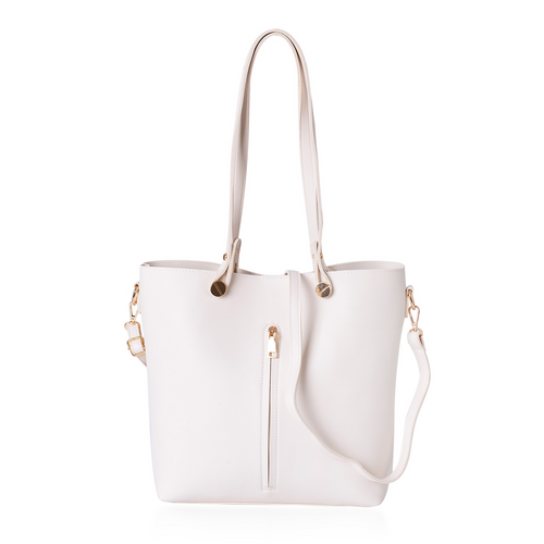 Madame CJ Vegan Leather Tote with pouch in Cream - Houzz of DVA Boutique
