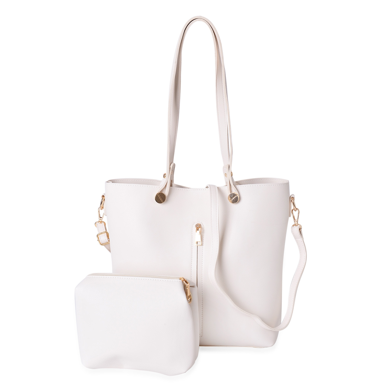 Madame CJ Vegan Leather Tote with pouch in Cream - Houzz of DVA Boutique