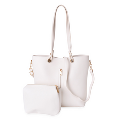 Madame CJ Vegan Leather Tote with pouch in Cream - Houzz of DVA Boutique