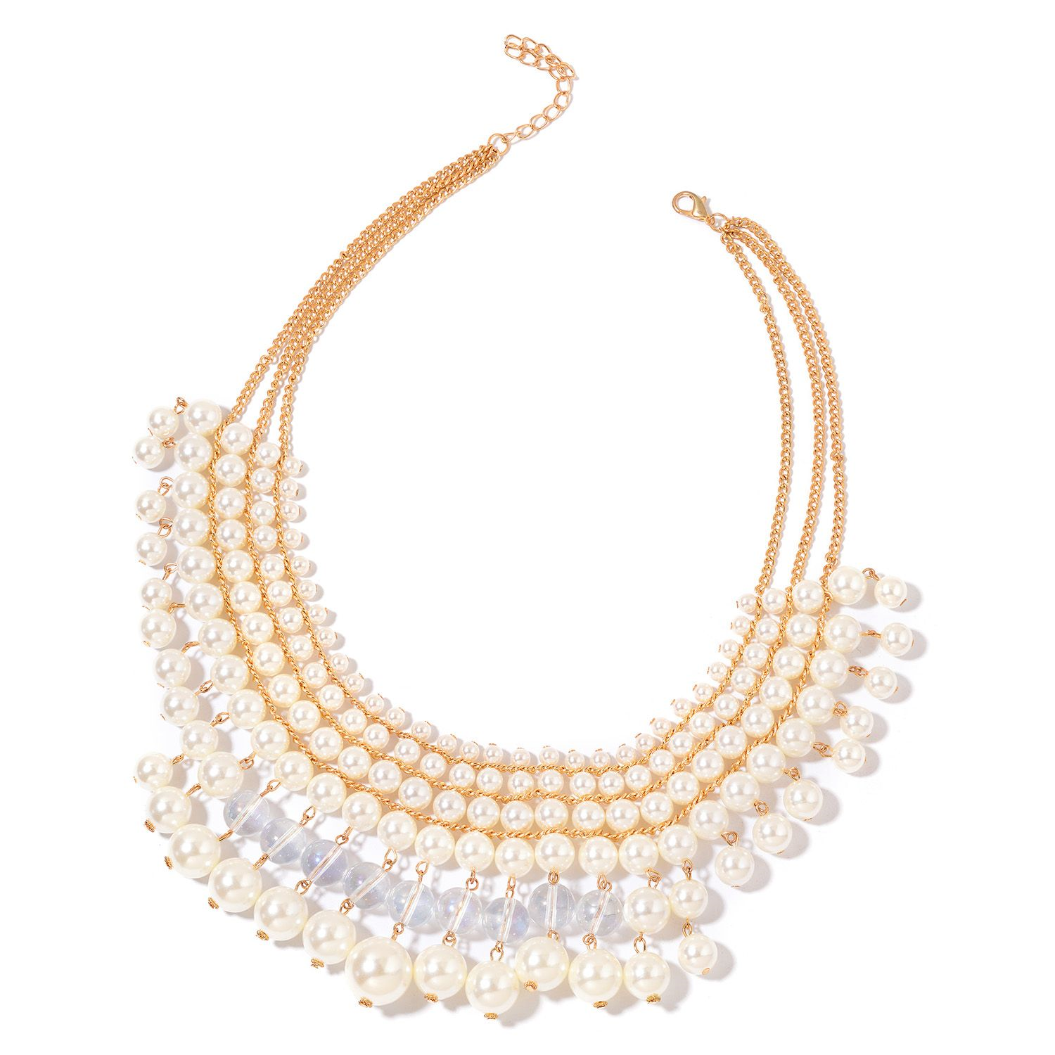 Isn’t she Lovely Simulated White Chroma Pearl Bib Necklace in Goldtone (20 in) - Houzz of DVA Boutique